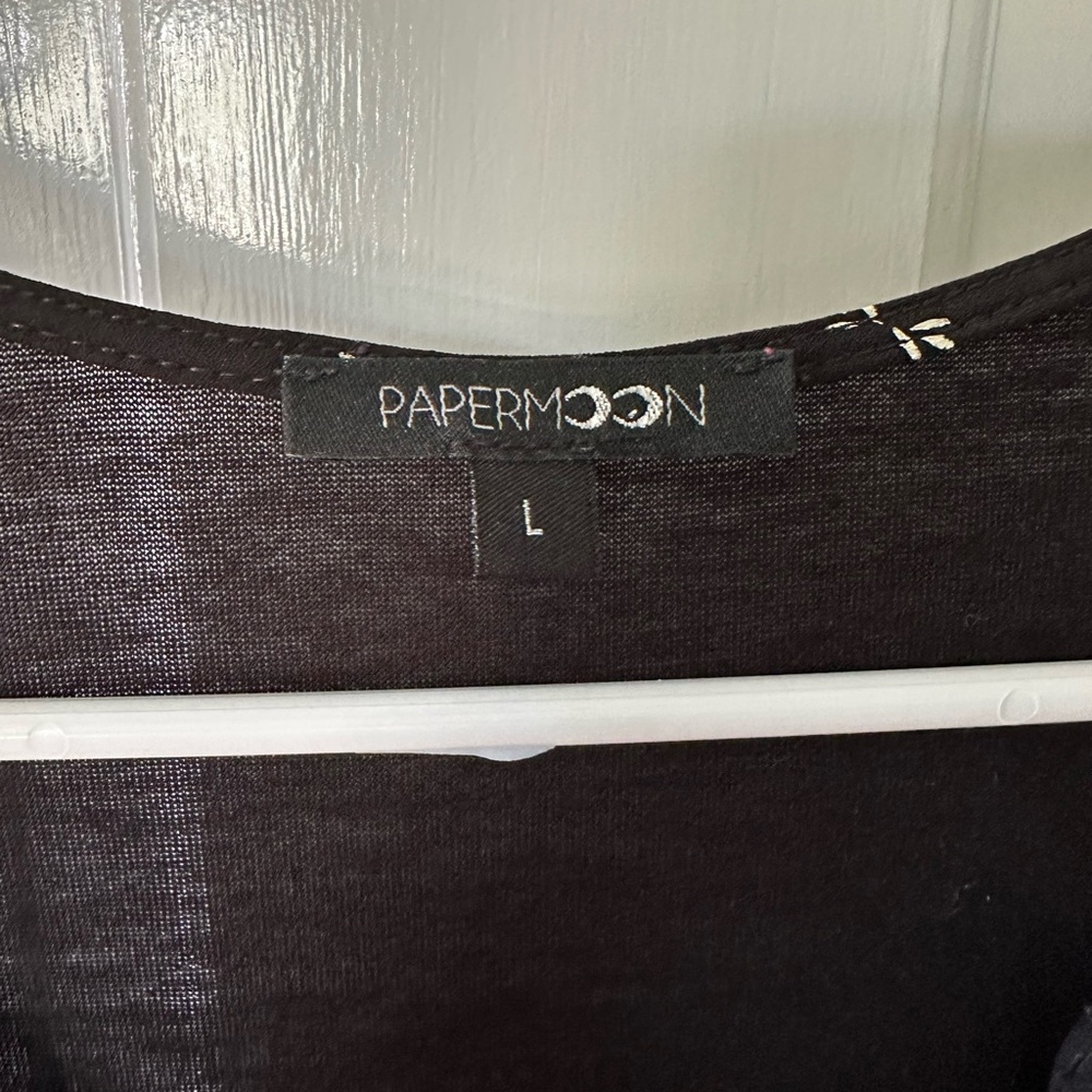 Papermoon Reece Mixed Material Foil Print Black Blouse, Large - Picture 3 of 4